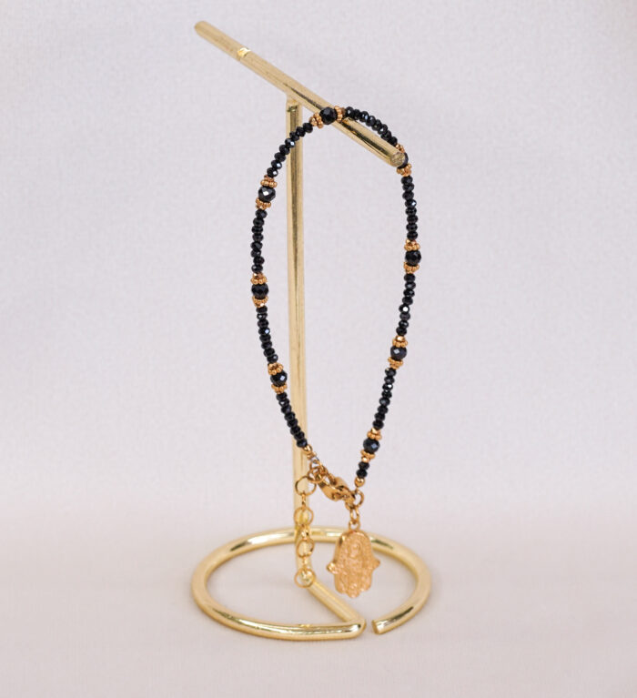 Bransoletka z czarnych spineli, złotych hematytów 2 - obrazek 2