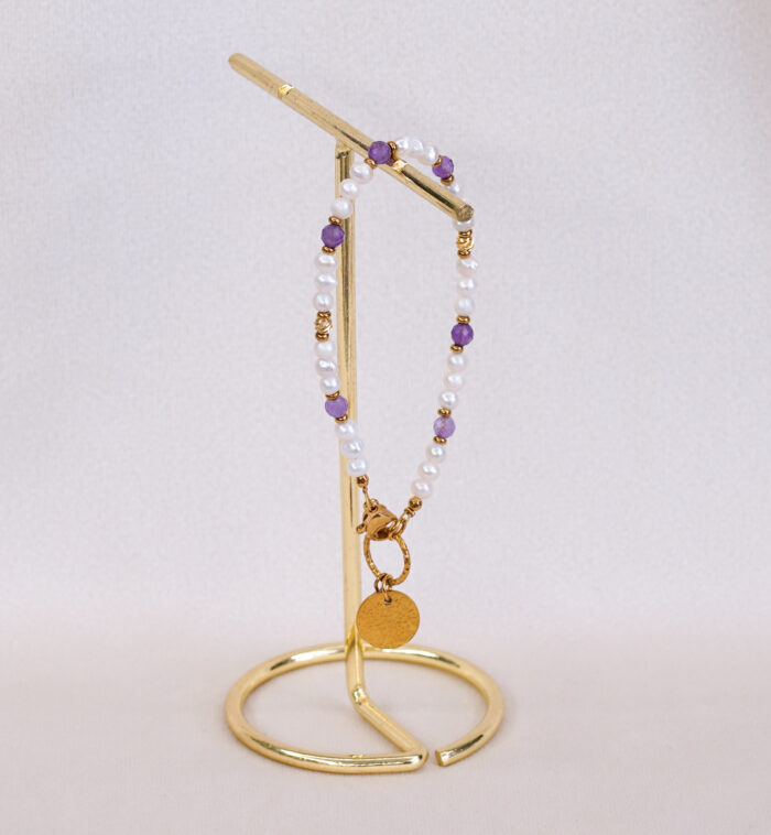 Bransoletka z naturalnych pereł i ametystów - obrazek 2