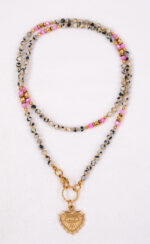 Naszyjnik jaspis dalmatyński, cyrkonia, hematyt - obrazek 2