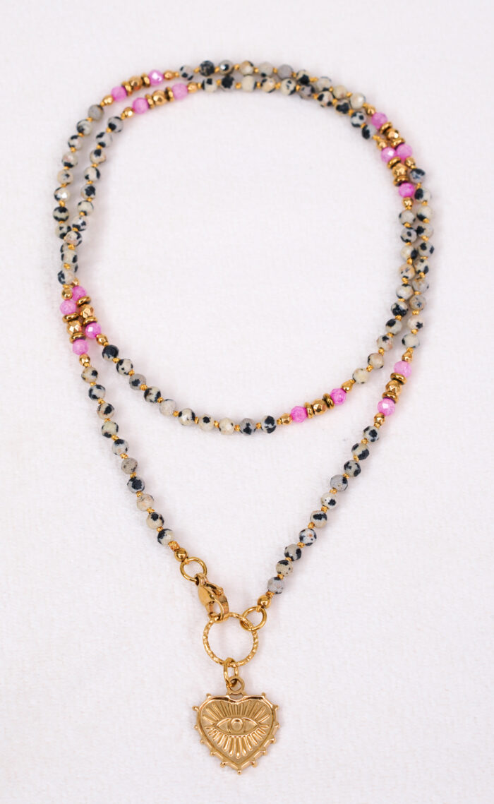 Naszyjnik jaspis dalmatyński, cyrkonia, hematyt - obrazek 2