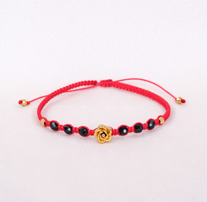 Bransoletka z czarnymi turmalinami i złotą różą - obrazek 2