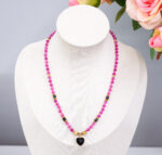 Naszyjnik różowy jadeit serce