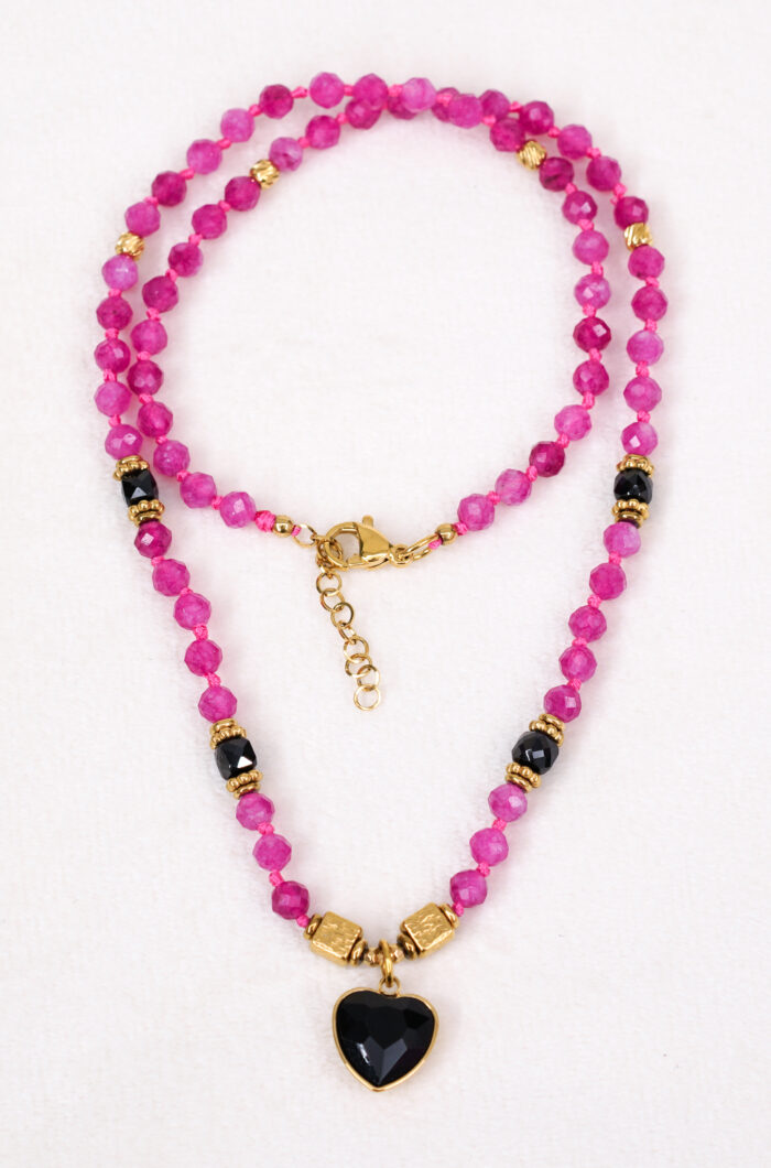 Naszyjnik różowy jadeit serce - obrazek 2