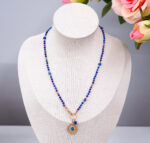 Naszyjnik lapis lazuli, różowa nitka