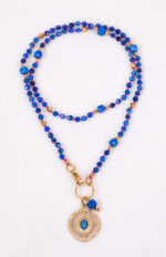 Naszyjnik lapis lazuli, różowa nitka - obrazek 2