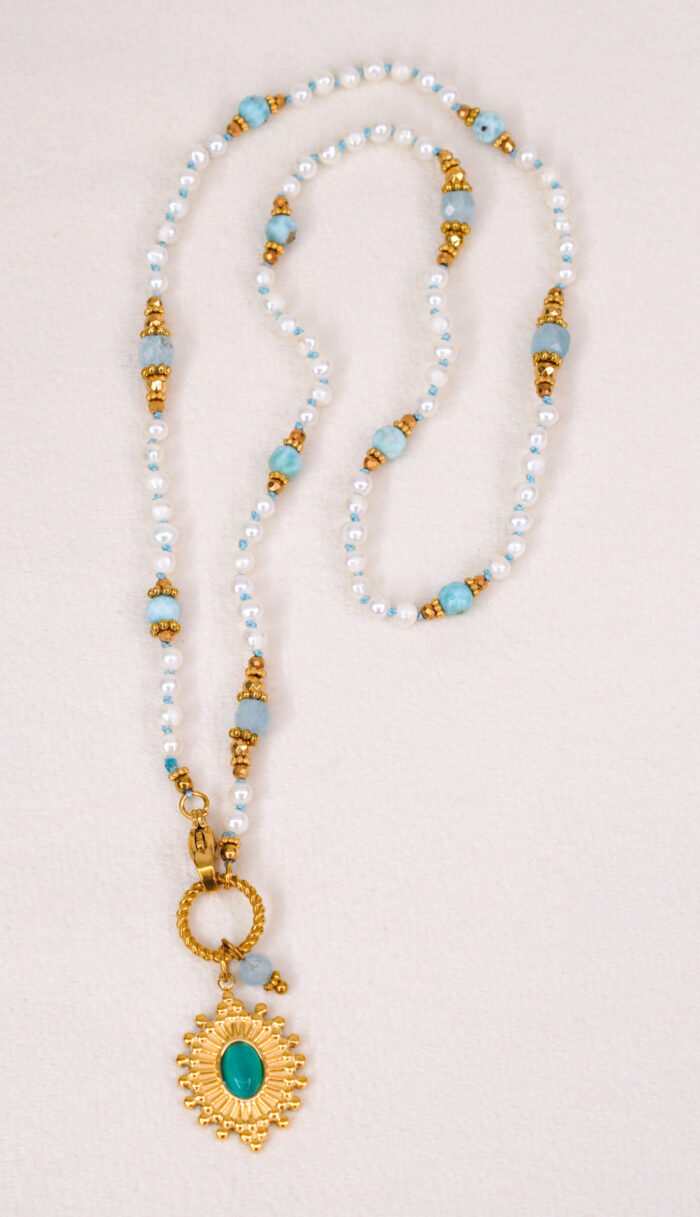 Naszyjnik perła, larimar - obrazek 2