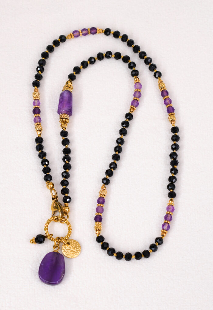 Naszyjnik czarny turmalin, ametyst 1 - obrazek 2