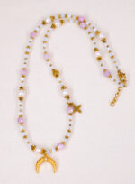 Naszyjnik opalit, kunzyt, perła - obrazek 4