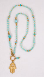 Naszyjnik amazonit, hamsa - obrazek 2