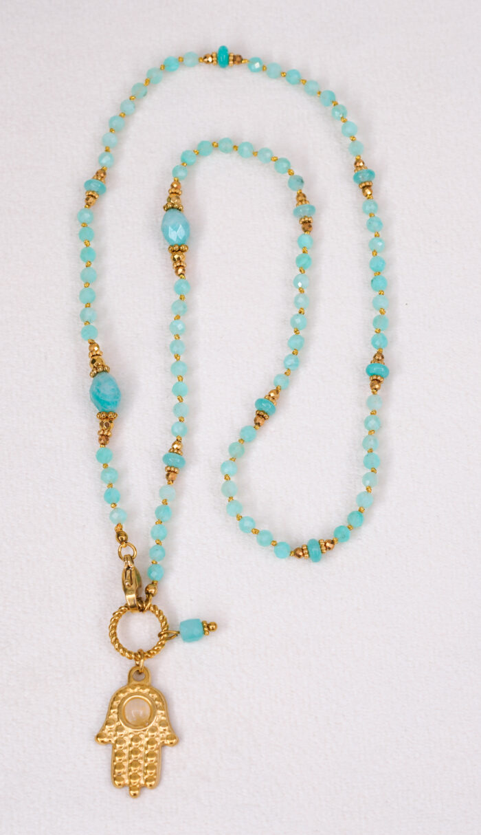 Naszyjnik amazonit, hamsa - obrazek 2