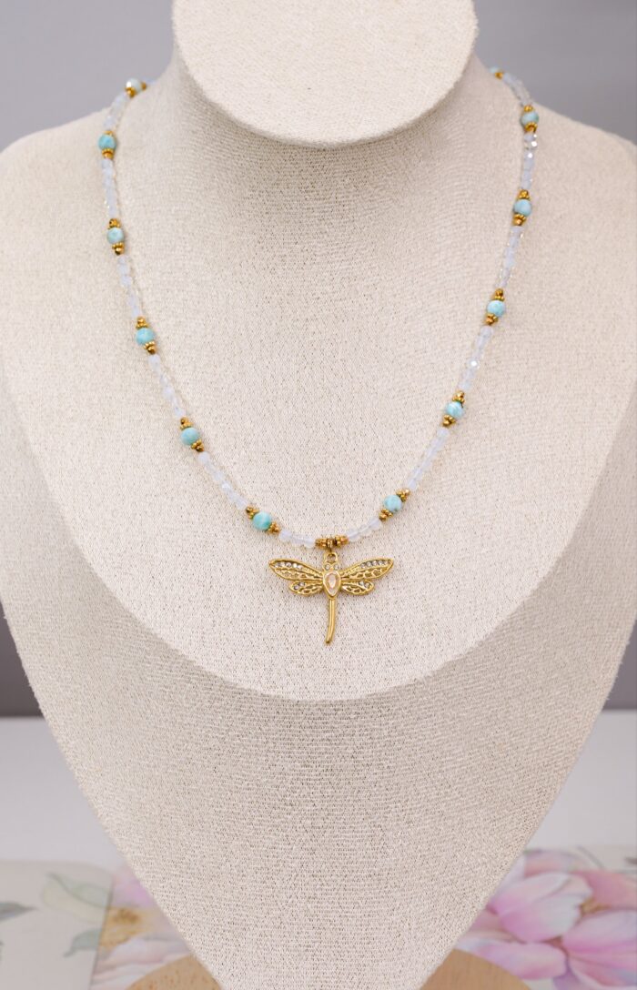 Naszyjnik opalit, larimar, ważka - obrazek 2