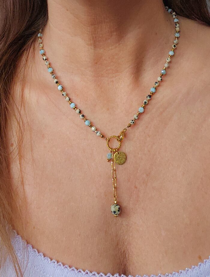 Naszyjnik jaspis dalmatyński, larimar - obrazek 3