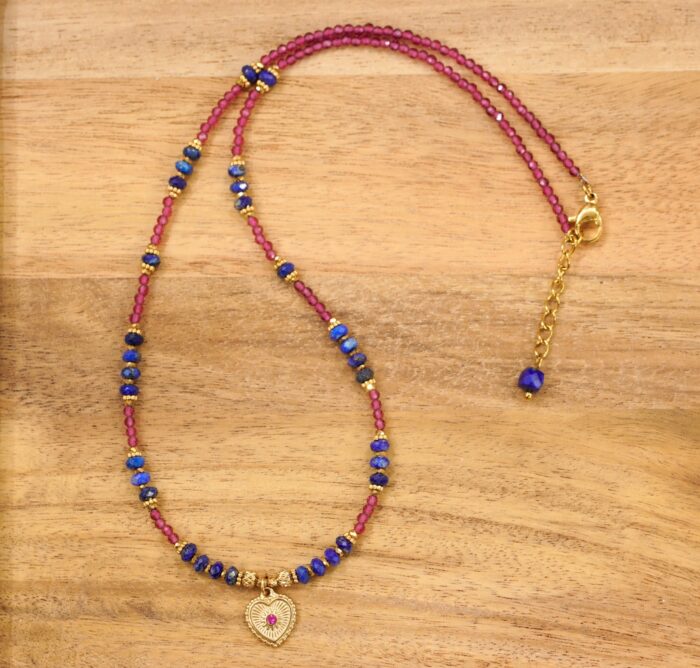 Naszyjnik spinel, lapis lazuli, serduszko - obrazek 2