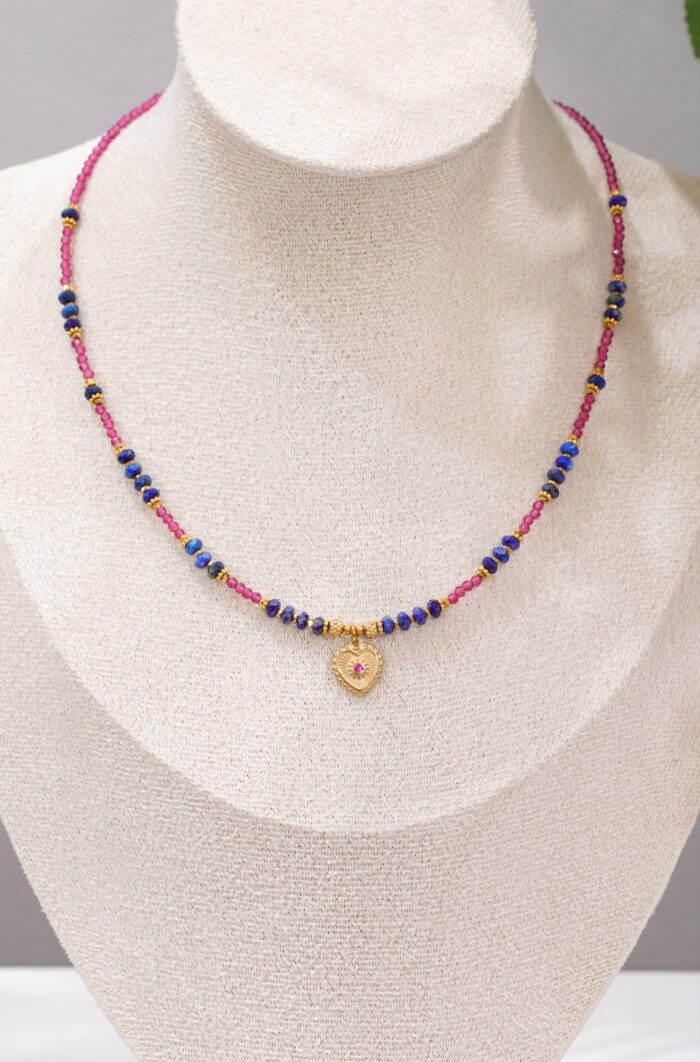 Naszyjnik spinel, lapis lazuli, serduszko - obrazek 3